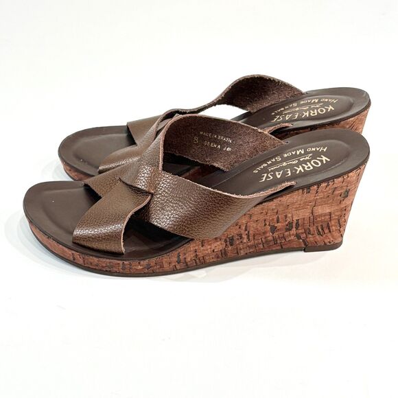 Kork-Ease Shoes - Kork Ease Geena Leather Wedge Sandals Brown Slip On Womens Sz 8 Made in Brazil